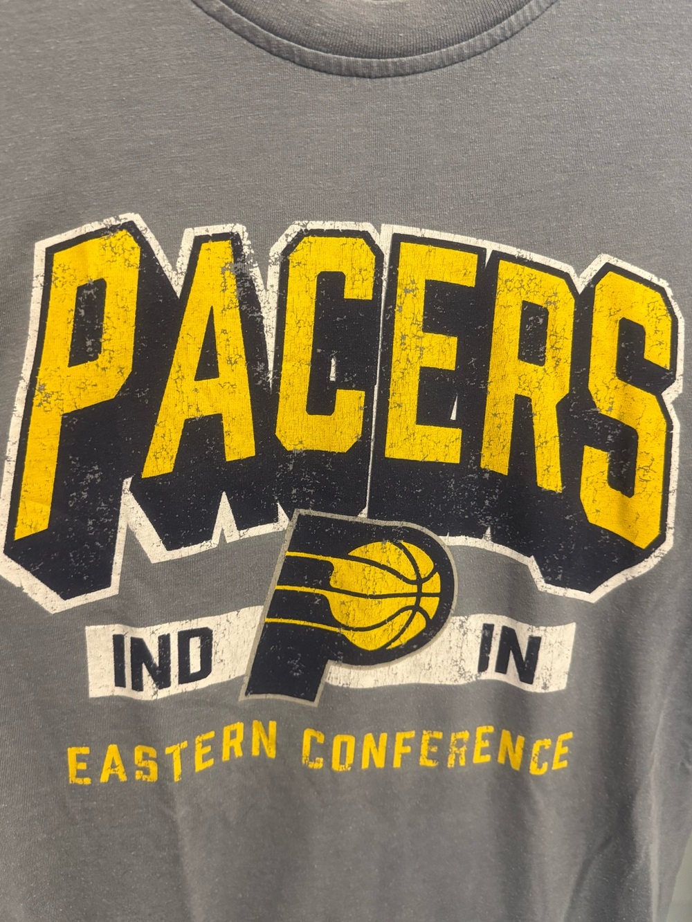 Fanatics Gray Long Sleeve Pacers Graphic Tee with Yellow Logo